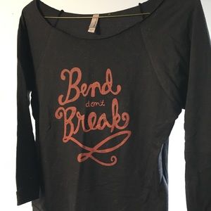 Yogi Tees- Off the shoulder, black sweatshirt tee, small